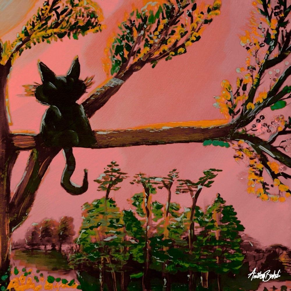 Whimsical Cat on Tree Art Print